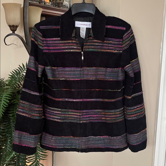 Vintage Sag Harbor Full Zip Multicolored Metallic Striped Suit Jacket Blazer - Picture 13 of 13